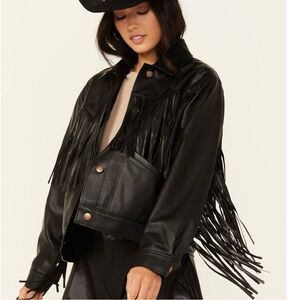 WRANGLER WOMEN'S NWT WILD OVERSIZED FAUX LEATHER FRINGE JACKET  Medium